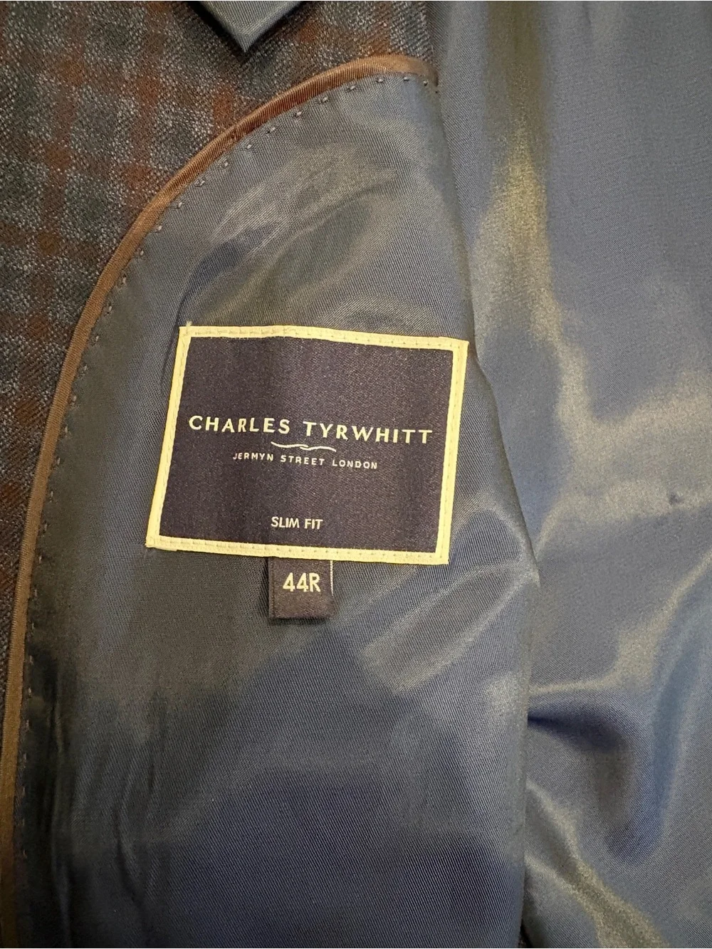 Charles Tyrwhitt Wool Texture Jacket Blazer Men’s 44 Ink Blue Check Light Weight